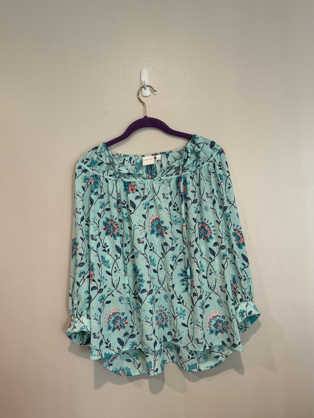 Zac & Rachel Mint Floral Peasant Blouse